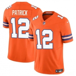 Men Denver Broncos 12 Tim Patrick Orange F U S E  Mile High Collection 1977 Throwback Vapor Limited Stitched Football Jersey