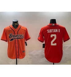 Men Denver Broncos 2 Pat Surtain II Orange Cool Base Stitched Baseball Jersey