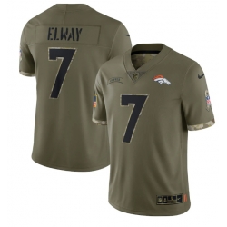 Men Denver Broncos 7 John Elway Olive 2022 Salute To Service Limited Stitched Jersey