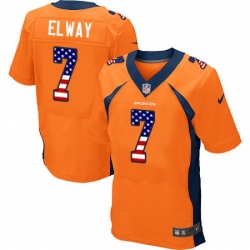 Men Nike Denver Broncos 7 John Elway Elite Orange Home USA Flag Fashion NFL Jersey