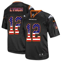 Nike Broncos #12 Paxton Lynch Black Mens Stitched NFL Elite USA Flag Fashion Jersey