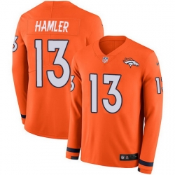 Nike Broncos 13 KJ Hamler Orange Team Color Men Stitched NFL Limited Therma Long Sleeve Jersey