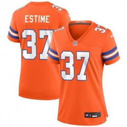 Women Denver Broncos 37 Audric Estime Orange Mile High Collection 1977 Throwback Stitched Jersey