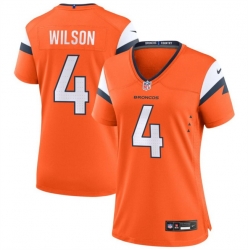 Women Denver Broncos 4 Zach Wilson Orange 2024 Stitched Jersey