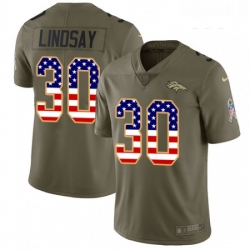 Youth Nike Denver Broncos 30 Phillip Lindsay Limited Olive USA Flag 2017 Salute to Service NFL Jersey