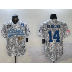 Men Detroit Lions 14 Amon Ra St Brown 2024 Arctic Camo Salute To Service Stitched Baseball Jersey 6