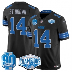 Men Detroit Lions 14 Amon Ra St  Brown Black 2024 NFC North Champions 90th Anniversary Patch F U S E  Vapor Limited Stitched Jersey