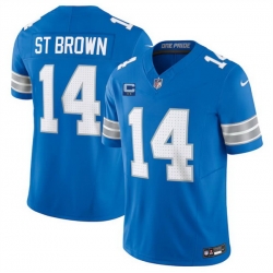 Men Detroit Lions 14 Amon Ra St  Brown Blue 2024 F U S E  With 2 Star C Patch Vapor Limited Stitched Jersey