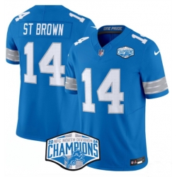 Men Detroit Lions 14 Amon Ra St  Brown Blue 2024 NFC North Champions F U S E  Vapor Limited Stitched Jersey