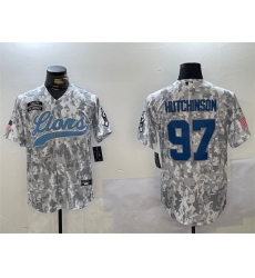 Men Detroit Lions 97 Aidan Hutchinson 2024 Arctic Camo Salute To Service Stitched Baseball Jersey