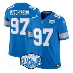 Men Detroit Lions 97 Aidan Hutchinson Blue 2024 NFC North Champions F U S E  Vapor Limited Stitched Jersey