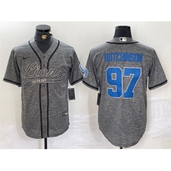 Men Detroit Lions 97 Aidan Hutchinson Grey Cool Base Stitched Baseball JerseyS