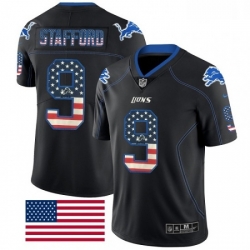 Men Nike Detroit Lions 9 Matthew Stafford Limited Black Rush USA Flag NFL Jersey