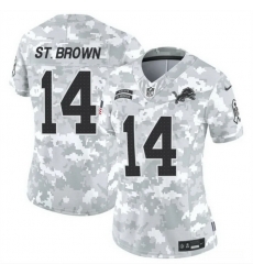 Women Detroit Lions 14 Amon Ra St  Brown 2024 F U S E Arctic Camo Salute To Service Limited Stitched Jersey