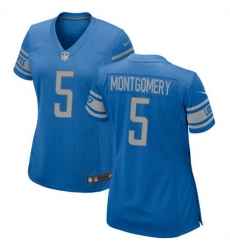 Women Detroit Lions 5 David Montgomery Blue Stitched Jersey 28Run Smaller 29