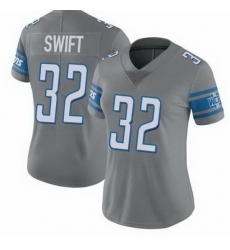 Women Detroit Lions D'Andre Swift #32 Grey Stitched NFL Jersey