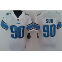 Women Nike Detroit Lions 90# Ndamukong Suh White Nike NFL Jerseys