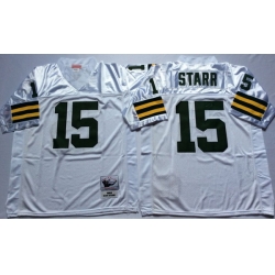 Men Green Bay Green Bay Packers 15 Bart Starr White M&N Throwback Jersey