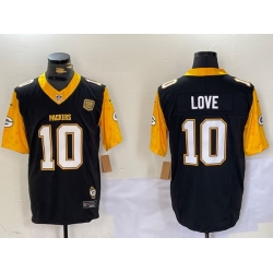 Men Green Bay Packers 10 Jordan Love Black White Gold 2024 F U S E  Home Patch Vapor Untouchable Limited Stitched Jersey