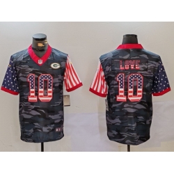 Men Green Bay Packers 10 Jordan Love Camo USA Flag Limited Stitched Football Jersey