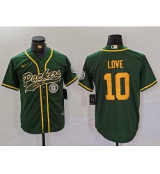 Men Green Bay Packers 10 Jordan Love Green Cool Base Stitched Baseball Jersey 1