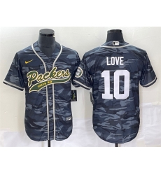 Men Green Bay Packers 10 Jordan Love Grey Camo Cool Base Stitched Baseball Jersey