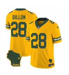 Men Green Bay Packers 28 A J  Dillon Gold 2023 F U S E  Home Patch Vapor Untouchable Limited Stitched Jersey