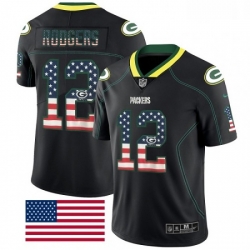 Men Nike Green Bay Packers 12 Aaron Rodgers Limited Black Rush USA Flag NFL Jersey