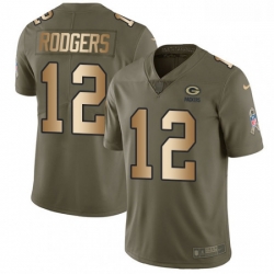 Men Nike Green Bay Packers 12 Aaron Rodgers Limited OliveGold 2017 Salute to Service NFL Jersey