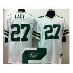 Nike Green Bay Packers 27 Eddie Lacy White Elite Signed NFL Jersey