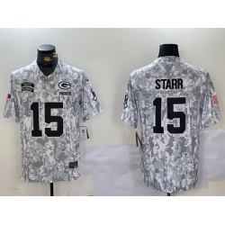 men green bay packers 15 bart starr 2024 f u s e arctic camo salute to service limited stitched football jerseys