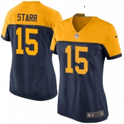 Womens Nike Green Bay Packers 15 Bart Starr Elite Navy Blue Alternate NFL Jersey