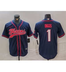 Men Houston Texans 1 Stefon Diggs Navy With Patch Cool Base Stitched Baseball Jersey