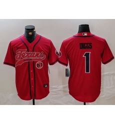 Men Houston Texans 1 Stefon Diggs Red With Patch Cool Base Stitched Baseball Jersey 3