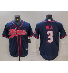 Men Houston Texans 3 Tank Dell Navy With Patch Cool Base Stitched Baseball Jersey