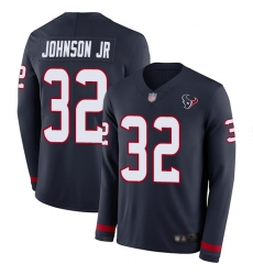 Texans 32 Lonnie Johnson Jr  Navy Blue Team Color Men Stitched Football Limited Therma Long Sleeve Jersey