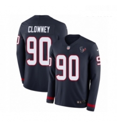 Youth Nike Houston Texans 90 Jadeveon Clowney Limited Navy Blue Therma Long Sleeve NFL Jersey