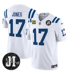 Men Indianapolis Colts 17 Daniel Jones White 2025 F U S E  With 4 Star C Patch And Jim Irsay Patch Vapor Limited Stitched Football Jersey
