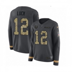 Womens Nike Indianapolis Colts 12 Andrew Luck Limited Black Salute to Service Therma Long Sleeve NFL Jersey