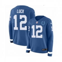 Womens Nike Indianapolis Colts 12 Andrew Luck Limited Blue Therma Long Sleeve NFL Jersey