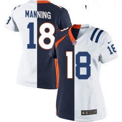 Womens Nike Indianapolis Colts 18 Peyton Manning Elite WhiteNavy Blue Split Fashion NFL Jersey