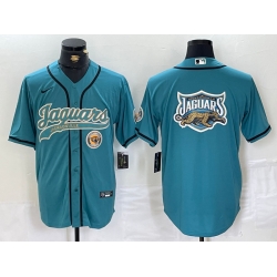 Men Jacksonville Jaguars Teal With Patch Cool Base Stitched Baseball Jersey 1