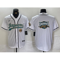 Men Jacksonville Jaguars  White With Patch Cool Base Stitched Baseball Jersey 14