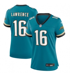 Women Jacksonville Jaguars 16 Trevor Lawrence Teal 2024 Prowler Throwback Vapor Limited Stitched Football Jersey