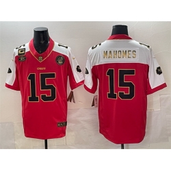 Men Kansas City Chiefs 15 Patrick Mahomes Red Gold With NKH Patch And 4 star C Patch Vapor Limited Stitched Football Jersey Men Kansas City Chiefs 15 Patrick Mahomes Red Gold With NKH Patch And 4 star C Patch Vapor Limited Stitched Football Jersey