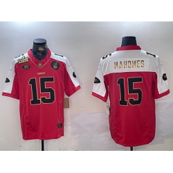 Men Kansas City Chiefs 15 Patrick Mahomes Red With Gold Super Bowl LVIII Patch Limited Stitched Football Jersey