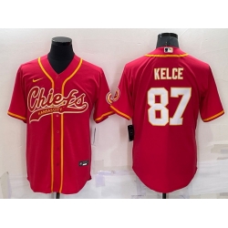 Men Kansas City Chiefs 87 Travis Kelce Red Cool Base Stitched Baseball Jersey