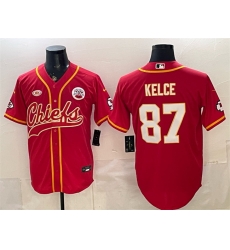 Men Kansas City Chiefs  87 Travis Kelce Red With NKH Patch Cool Base Stitched Baseball Jersey