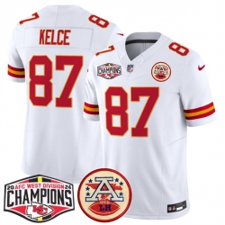 Men Kansas City Chiefs 87 Travis Kelce White F U S E  2024 AFC West Division Champions Vapor Limited Stitched Football Jersey