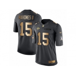 Nike Chiefs 15 Patrick Mahomes II Black Men Stitched NFL Limited Gold Salute To Service Jersey